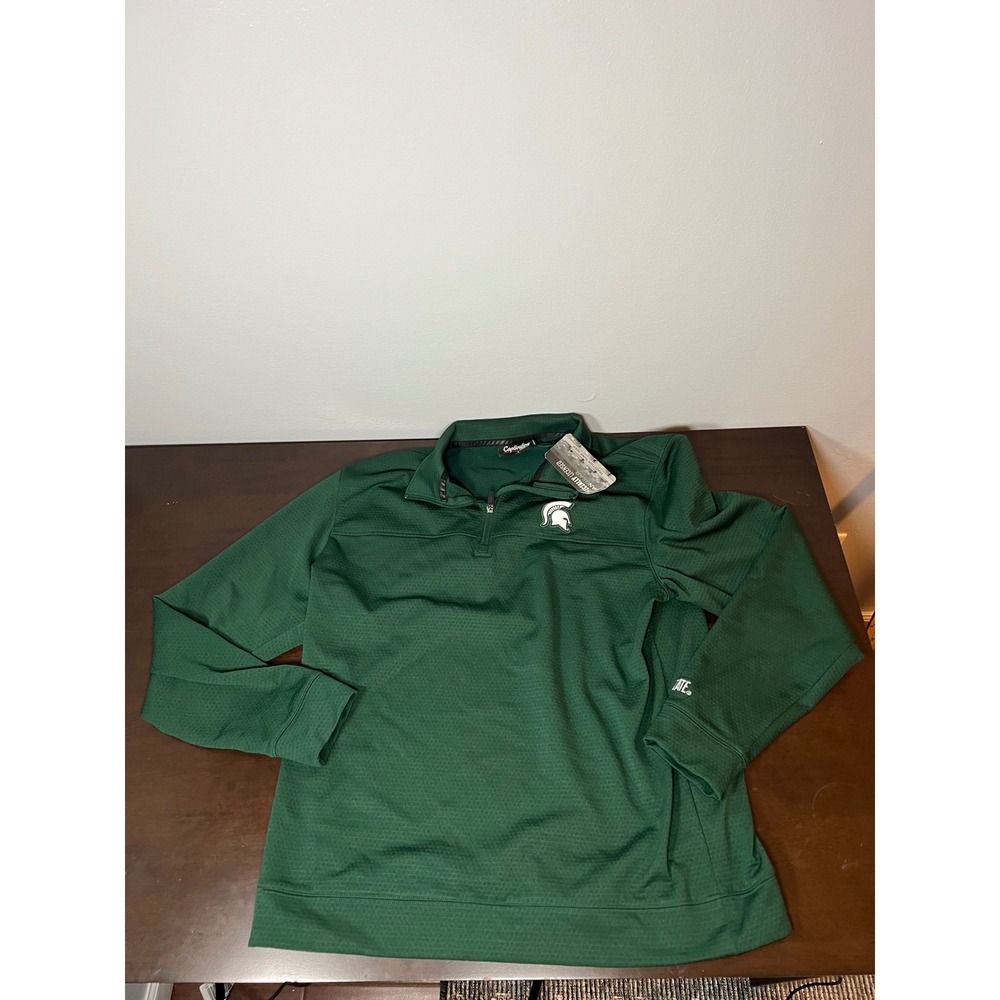 Captivating Apparel Michigan State Spartans Mens Green Quarter Zip Pullover L